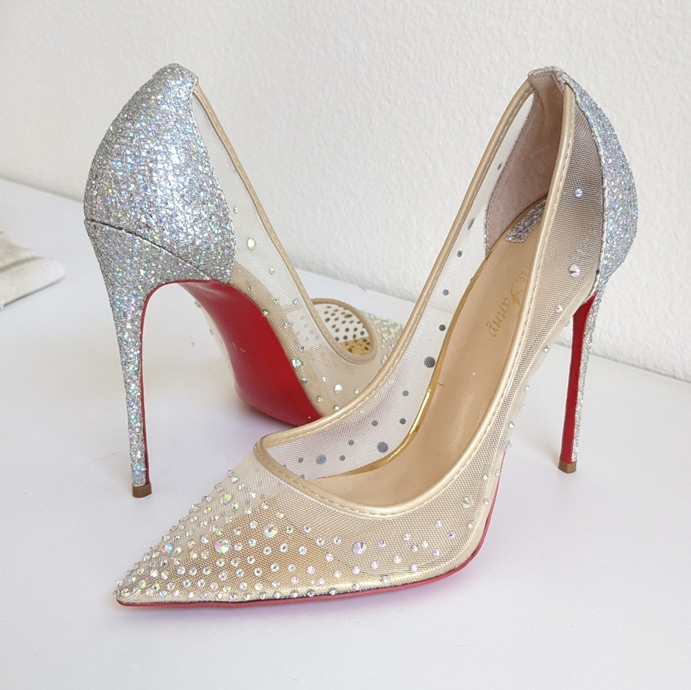 Glitter and Rhinestone Mesh Pumps 7 Bridal Party High Heels